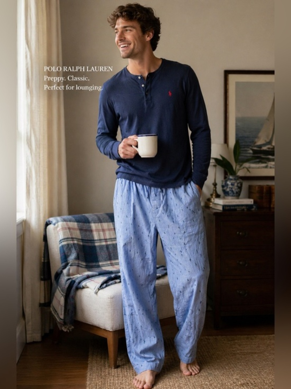 Polo Ralph Lauren Blue Chambray Pony Pajama Lounge Pants Men’s L quiet luxe